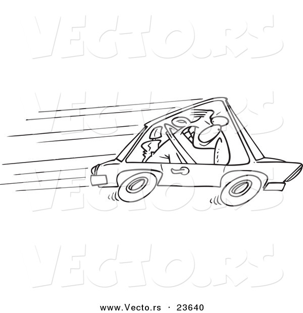 Vector of a Cartoon Speeding Driver - Coloring Page Outline