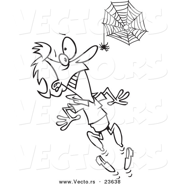 Vector of a Cartoon Spider Scaring a Woman - Coloring Page Outline