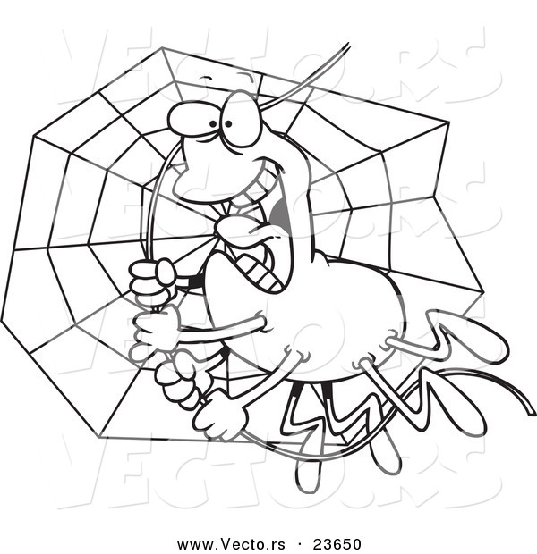 Vector of a Cartoon Spider Swinging on Silk - Coloring Page Outline