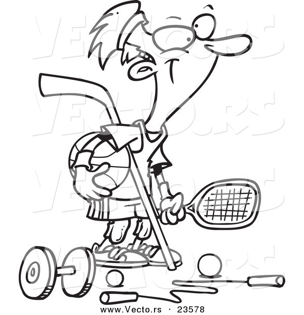 Vector of a Cartoon Sporty Guy - Coloring Page Outline