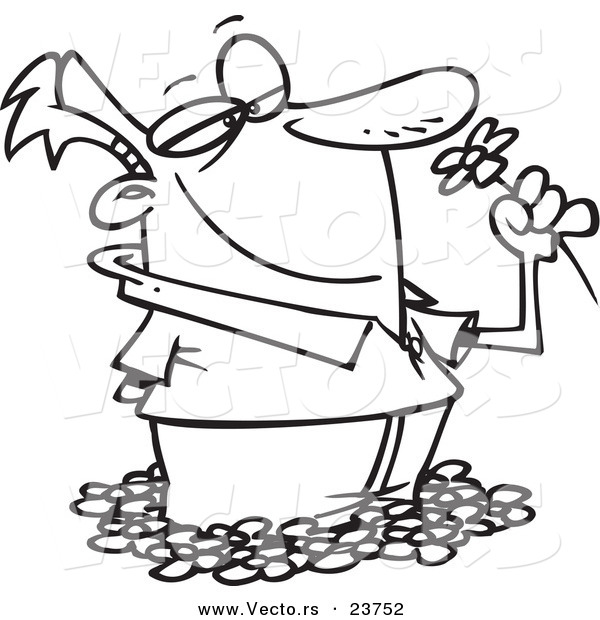 Vector of a Cartoon Spring Bliss Man Smelling Flowers - Coloring Page Outline