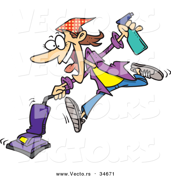 Vector of a Cartoon Spring Cleaning Woman Vacuuming