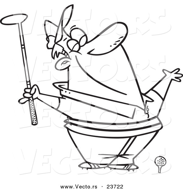 Vector of a Cartoon Spring Golfer Smelling the Air - Coloring Page Outline