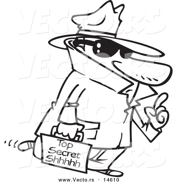 Vector of a Cartoon Spy Carrying Top Secret Information - Coloring Page Outline