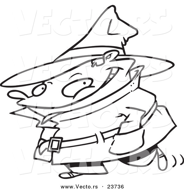 Vector of a Cartoon Spy Kid - Coloring Page Outline