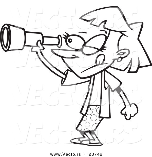 Vector of a Cartoon Spying Woman - Coloring Page Outline