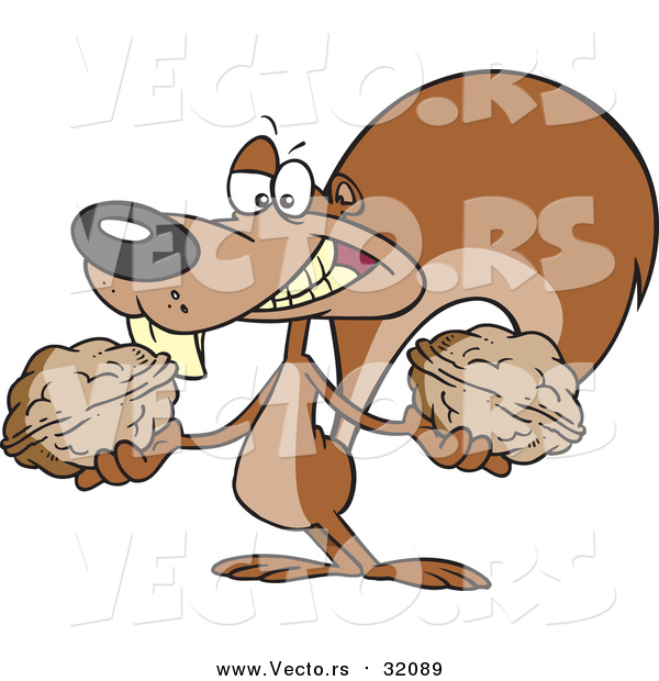 Vector of a Cartoon Squirrel Holding Nuts