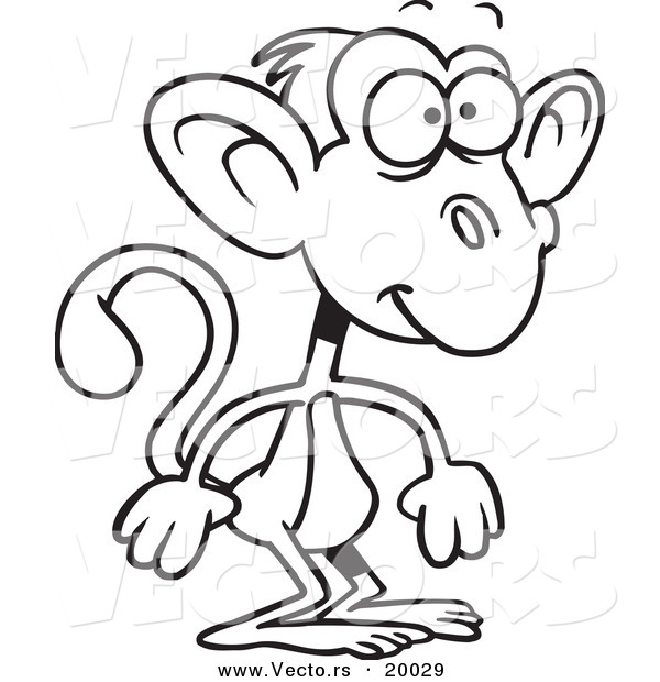 Vector of a Cartoon Standing Monkey - Outlined Coloring Page