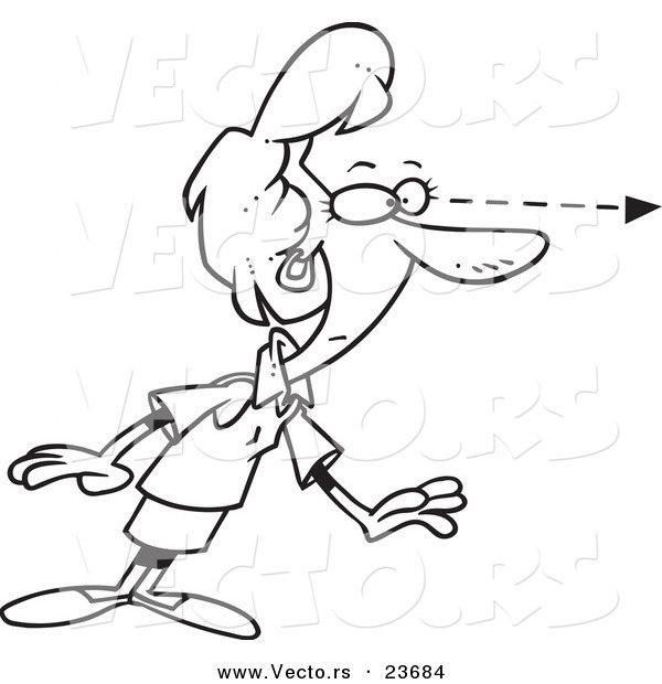 Vector of a Cartoon Staring Woman - Coloring Page Outline
