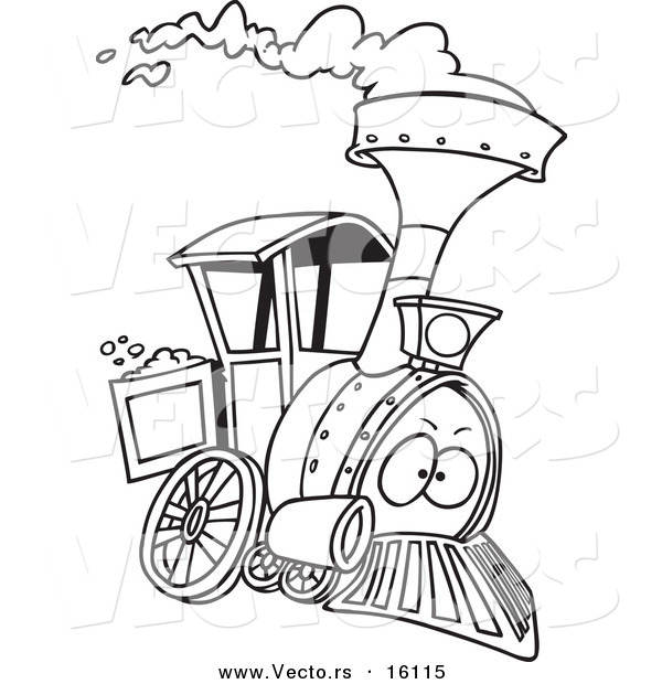 Vector of a Cartoon Steam Engine Train - Outlined Coloring Page Drawing