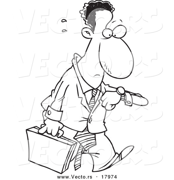 Vector of a Cartoon Stressed and Late Black Businessman - Outlined Coloring Page