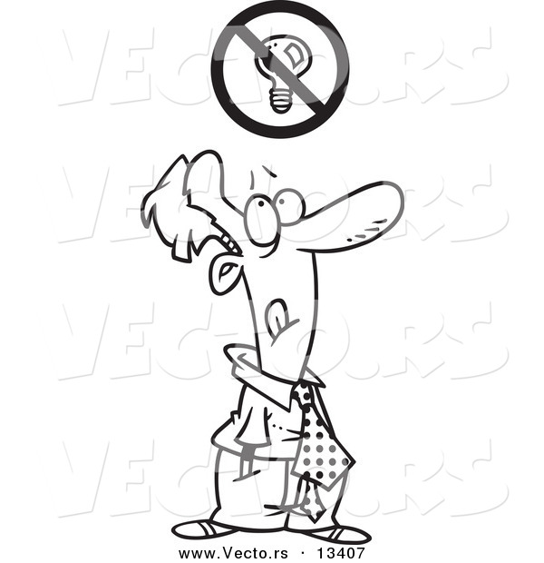 Vector of a Cartoon Stressed Businessman Trying to Come up with an Idea - Coloring Page Outline