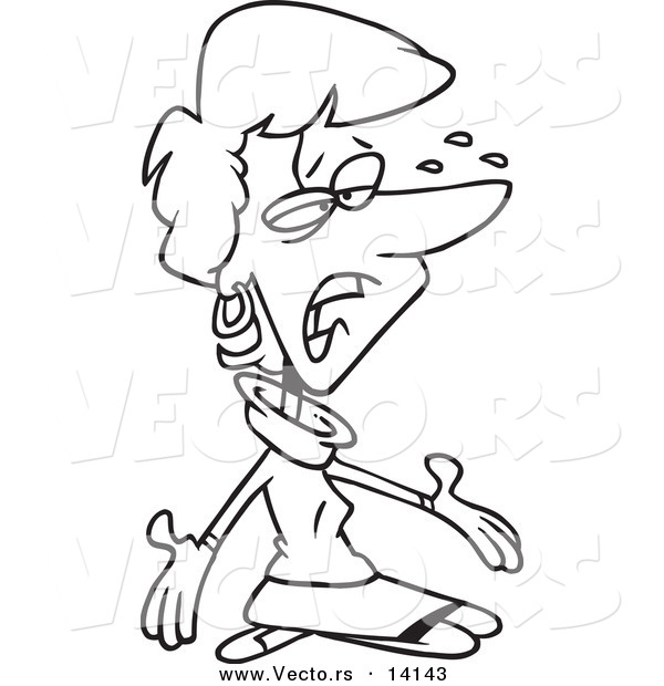 Vector of a Cartoon Stressed Businesswoman Kneeling on the Floor and Crying - Coloring Page Outline
