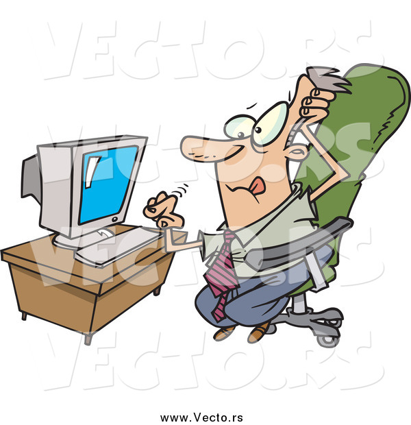 Vector of a Cartoon Stressed Caucasian Businessman with a Computer Problem