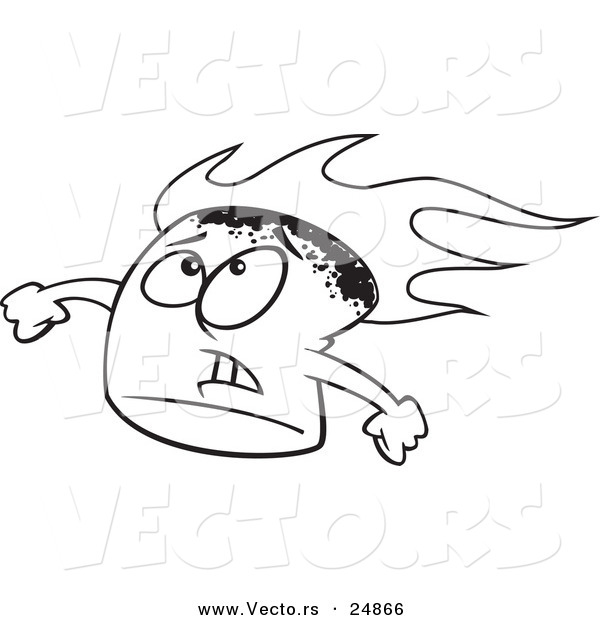 Vector of a Cartoon Stressed Flaming Marshmallow - Outlined Coloring Page