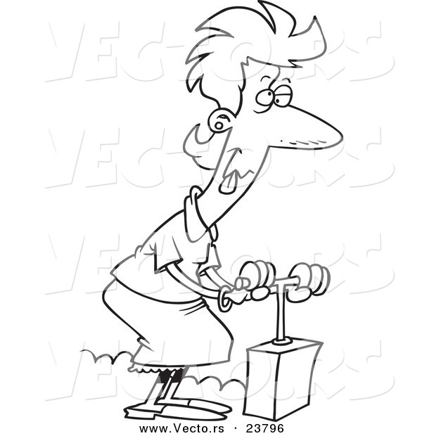 Vector of a Cartoon Stressed Woman Using a Detonator - Coloring Page Outline