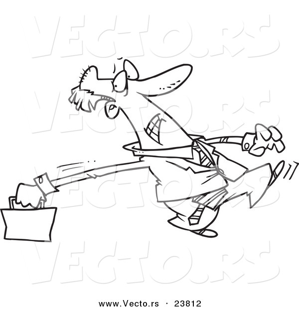 Vector of a Cartoon Stretching Businessman - Coloring Page Outline