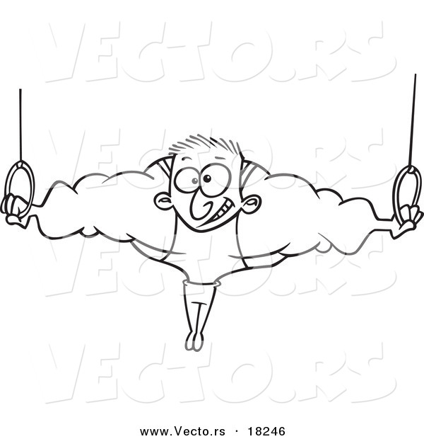 Vector of a Cartoon Strong Olympic Man on the Rings - Outlined Coloring Page