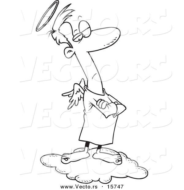 Vector of a Cartoon Stubborn Angel Man - Coloring Page Outline