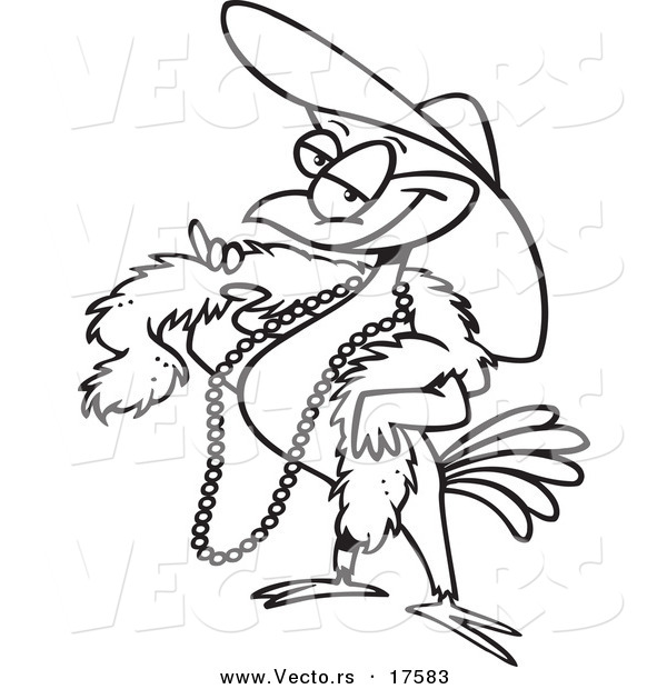 Vector of a Cartoon Stylish Bird Wearing a Hat - Coloring Page Outline