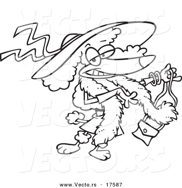 Vector of a Cartoon Stylish Poodle Wearing a Hat - Coloring Page Outline