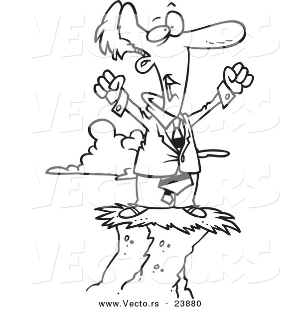 Vector of a Cartoon Successful Businessman at the Top - Coloring Page Outline