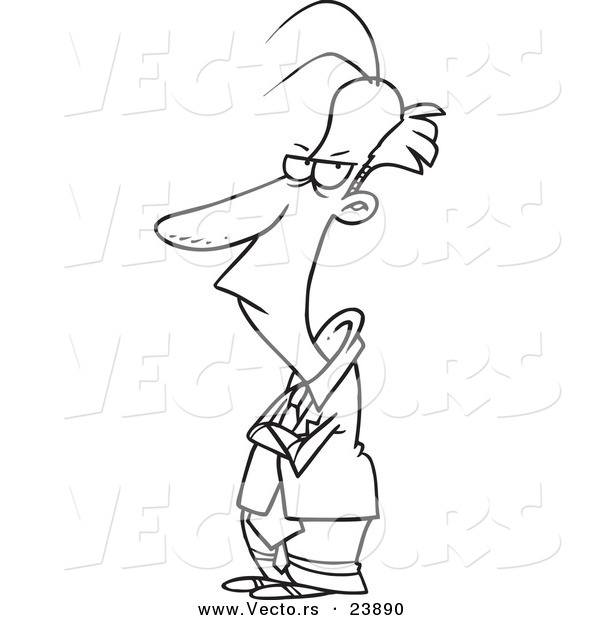 Vector of a Cartoon Sulking Businessman - Coloring Page Outline