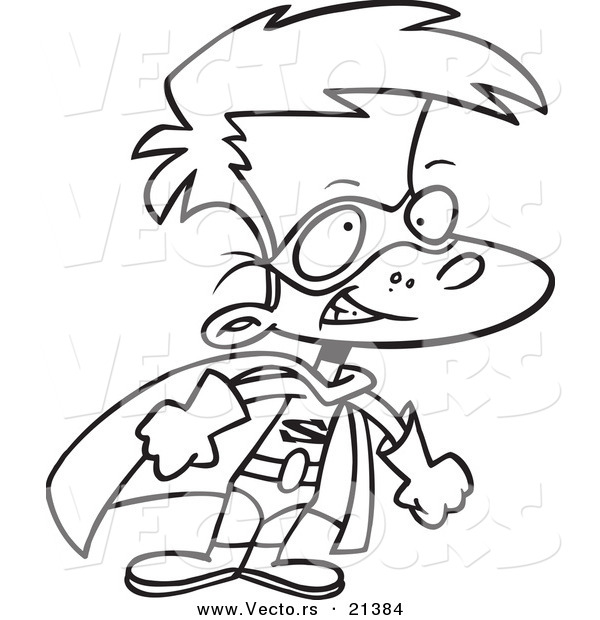 Vector of a Cartoon Super Boy in a Cape - Outlined Coloring Page