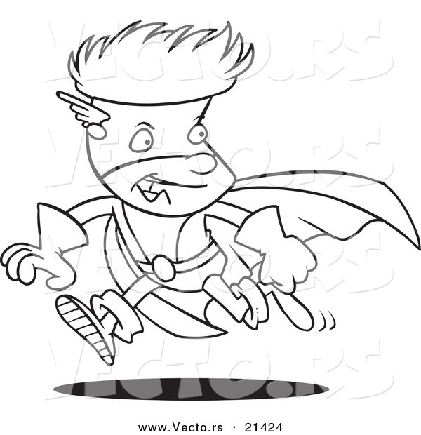 Vector of a Cartoon Super Boy Running - Outlined Coloring Page