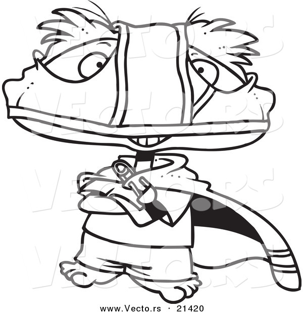Vector of a Cartoon Super Boy Wearing an Underwear Mask - Outlined Coloring Page