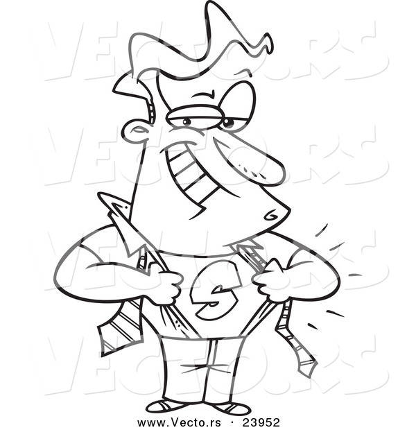 Vector of a Cartoon Super Business Man - Coloring Page Outline