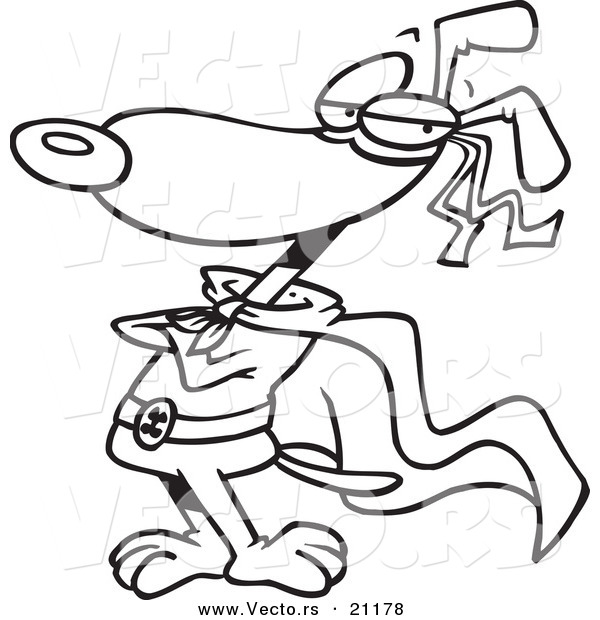 Vector of a Cartoon Super Dog Standing in a Cape - Coloring Page Outline