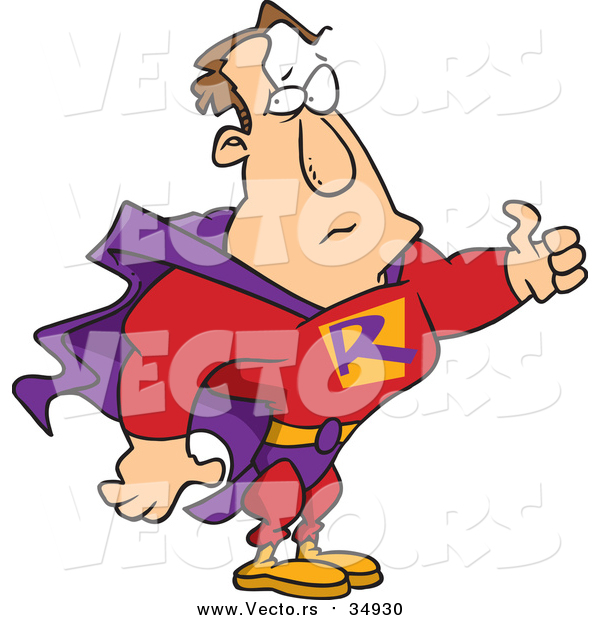 Vector of a Cartoon Super Guy Holding a Thumb up