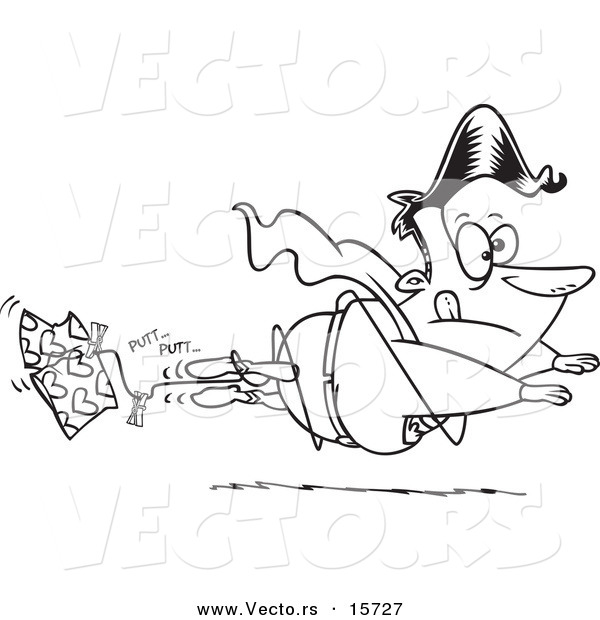 Vector of a Cartoon Super Hero Losing Altitude and Caught in a Clothes Line - Coloring Page Outline