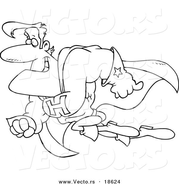 Vector of a Cartoon Super Hero Man - Outlined Coloring Page