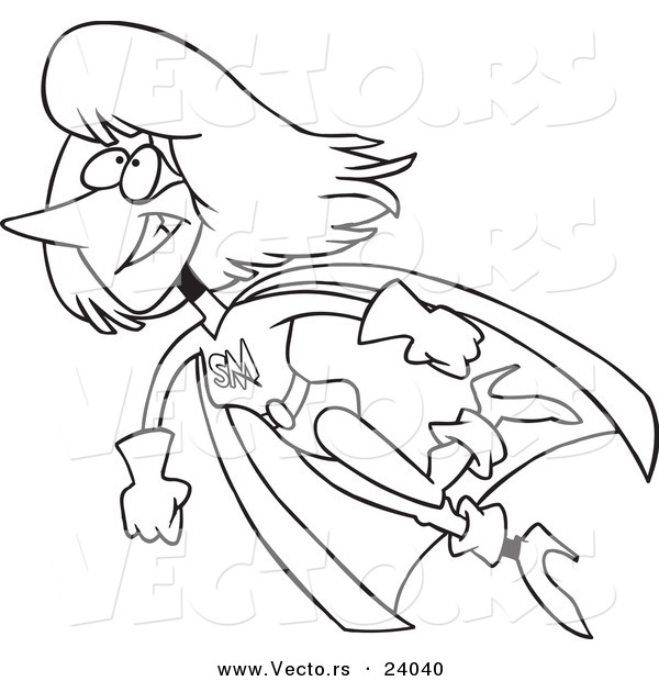 Vector of a Cartoon Super Mom Flying - Coloring Page Outline