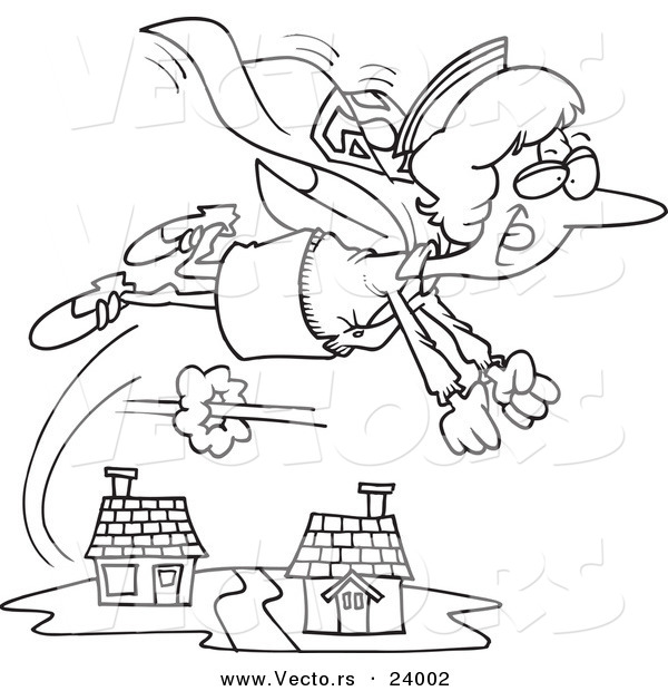 Vector of a Cartoon Super Nurse Flying - Coloring Page Outline