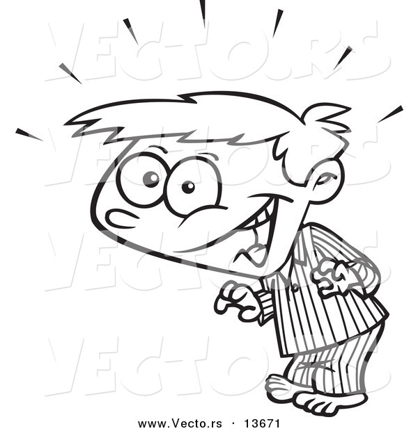 Vector of a Cartoon Super Surprised Boy in His Pajamas - Coloring Page Outline