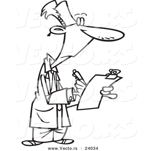 Vector of a Cartoon Supervisor Filling out a Survey - Coloring Page Outline