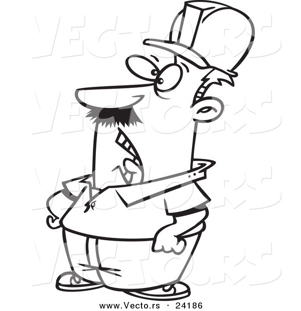 Vector of a Cartoon Supervisor Hollering - Coloring Page Outline