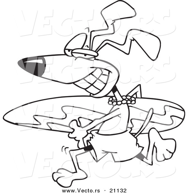 Vector of a Cartoon Surfer Dog Running with a Board - Coloring Page Outline
