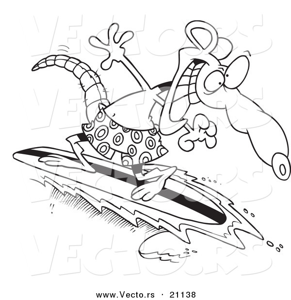 Vector of a Cartoon Surfer Rat - Coloring Page Outline