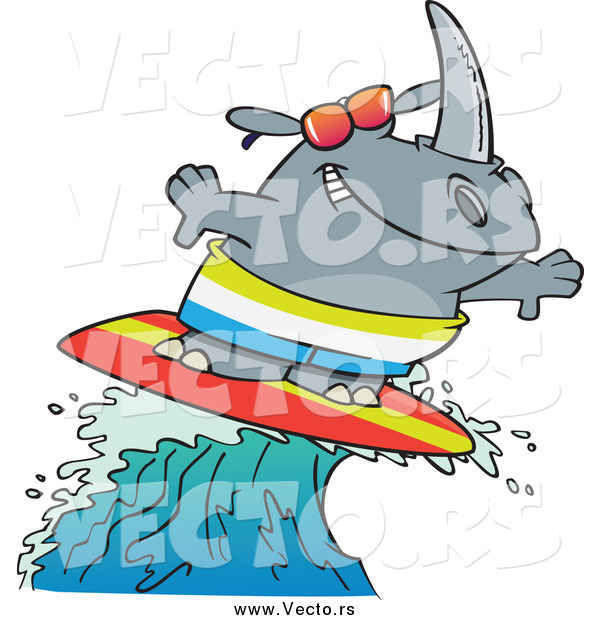 Vector of a Cartoon Surfer Rhino Riding a Wave