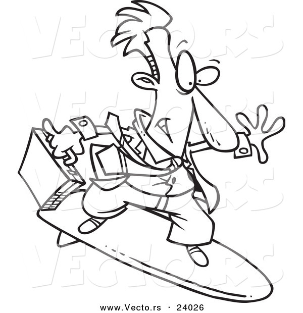 Vector of a Cartoon Surfing Businessman - Coloring Page Outline