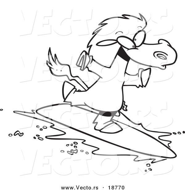 Vector of a Cartoon Surfing Horse - Outlined Coloring Page