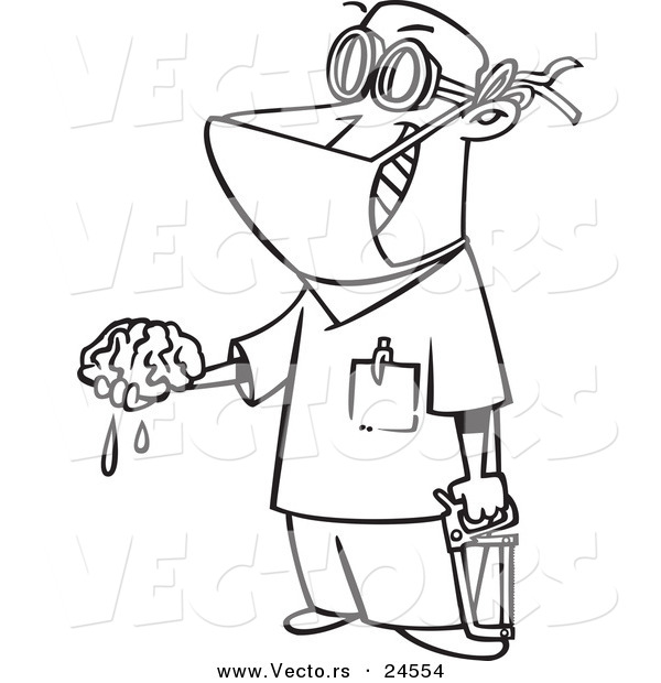 Vector of a Cartoon Surgeon Holding a Brain out - Outlined Coloring Page