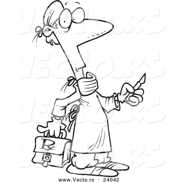 Vector of a Cartoon Surgeon Holding a Scalpel - Coloring Page Outline