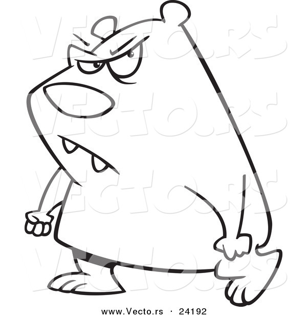 Vector of a Cartoon Surly Bear Walking with Clenched Fists - Coloring Page Outline
