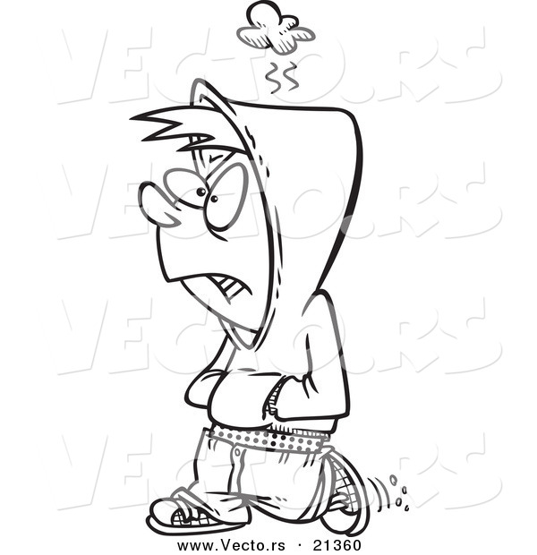 Vector of a Cartoon Surly Boy - Outlined Coloring Page