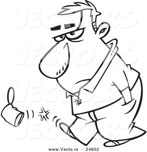 Vector of a Cartoon Surly Man Kicking a Can - Outlined Coloring Page
